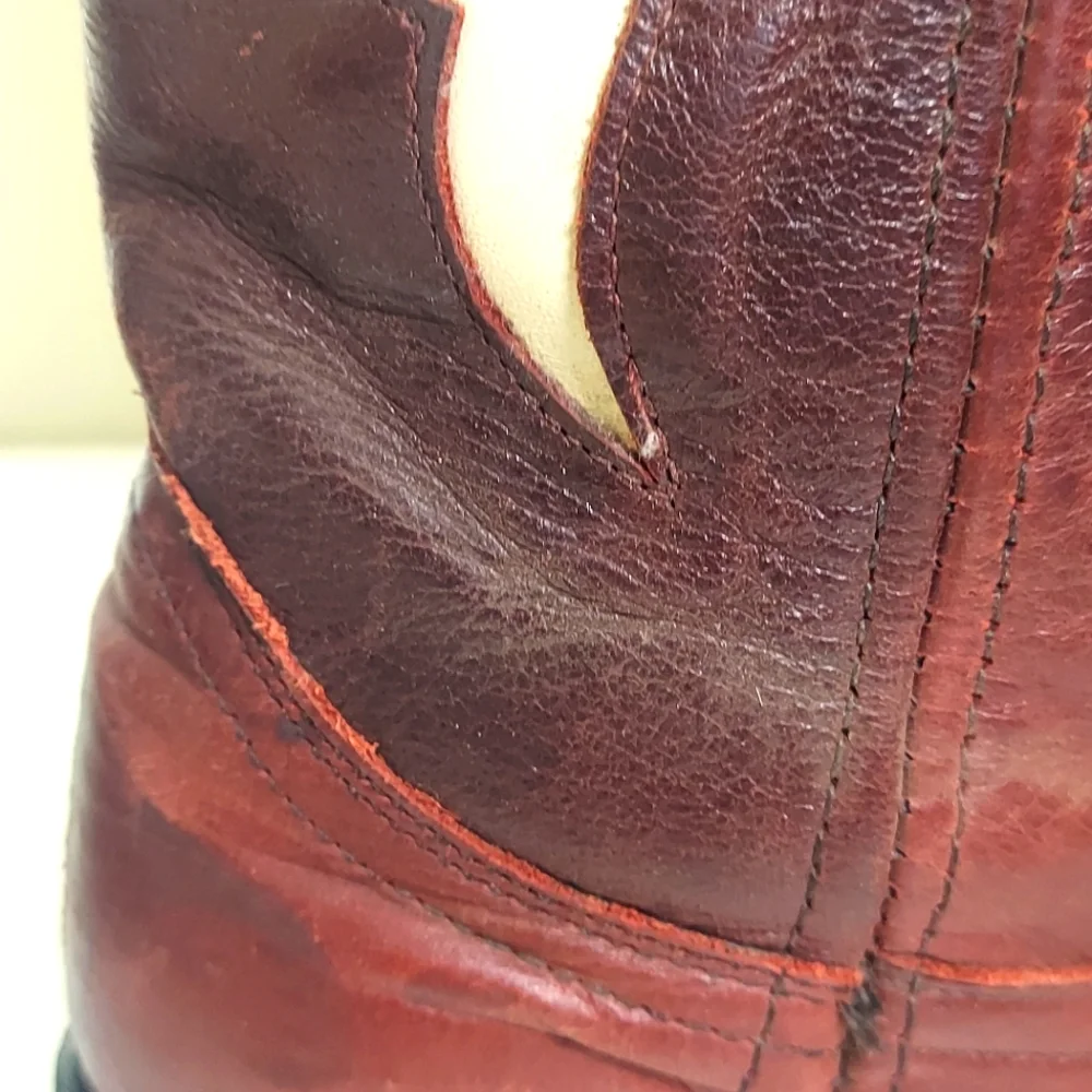 Burgundy & Light Beige Leather Heeled Cowgirl Boots - Picture 13 of 15